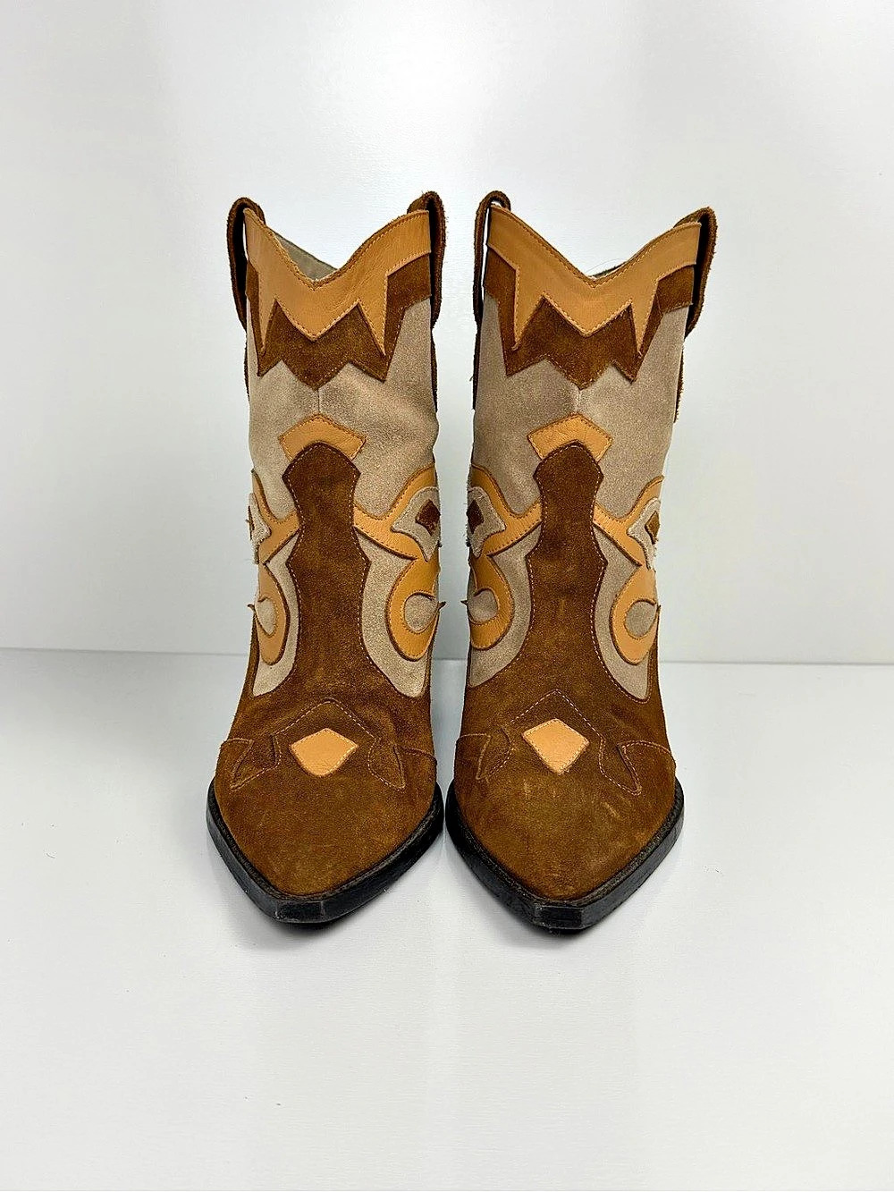 TORAL Western Cowboy Boots 39 Brown Suede Leather Pointed Toe Spain